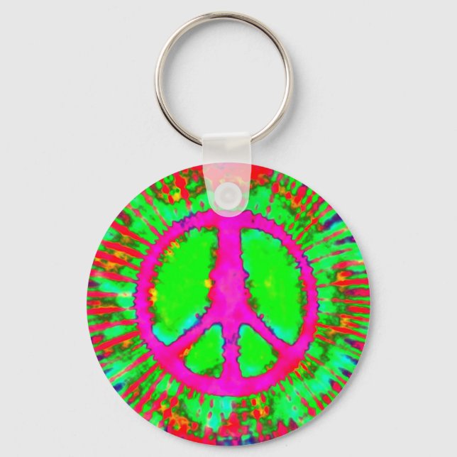 Abstract Psychedelic Tie-Dye Peace Sign Key Ring (Front)