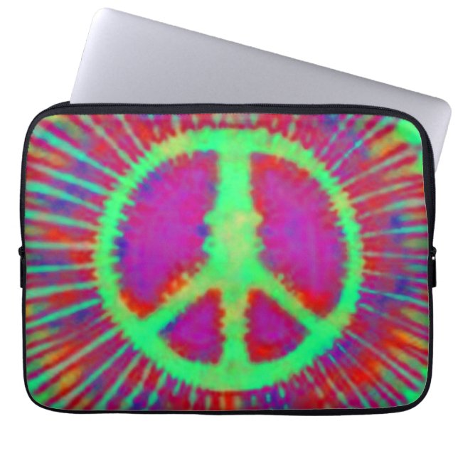 Abstract Psychedelic Tie-Dye Peace Sign Laptop Sleeve (Front)