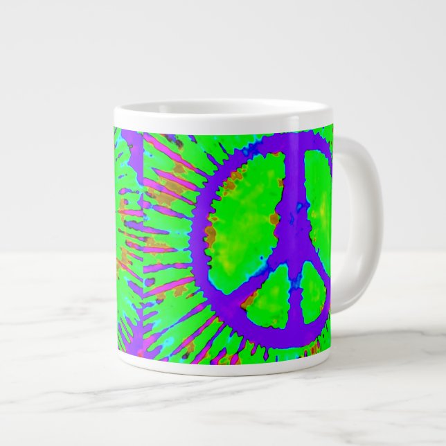 Abstract Psychedelic Tie-Dye Peace Sign Large Coffee Mug (Front Right)