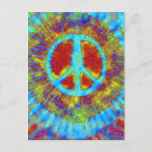 Abstract Psychedelic Tie-Dye Peace Sign Postcard (Front)