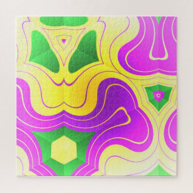Abstract Psychedelic Yellow Mauve & Green Pattern Jigsaw Puzzle (Vertical)