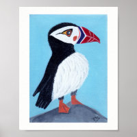 Abstract Puffin Folk Art  Poster