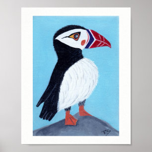 Abstract Puffin Folk Art  Poster