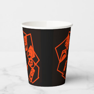 Abstract, pumpkin faces on black, Halloween Paper Cups