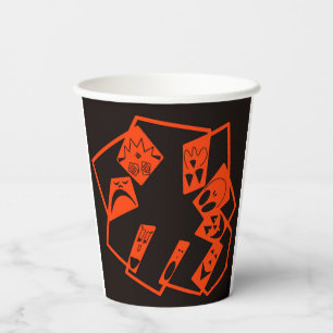Abstract, pumpkin faces on black, Halloween Paper Cups