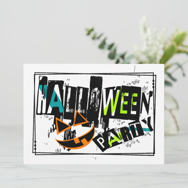 Abstract Pumpkin Smile Halloween Party Invite (Standing Front)