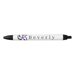 Abstract Purple and Black Flower Custom Name Ink Pen
