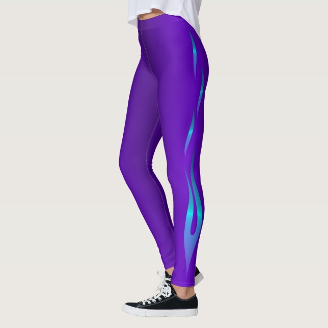 Abstract Purple and Blue Flame Design Leggings (Left)