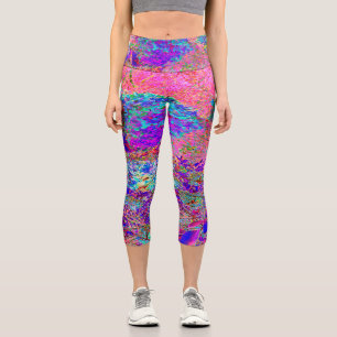 Abstract Purple and Blue Hydrangea with Magenta Capri Leggings