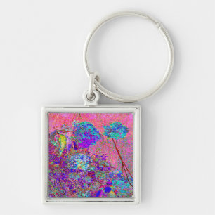 Abstract Purple and Blue Hydrangea with Magenta Key Ring