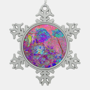 Abstract Purple and Blue Hydrangea with Magenta Snowflake Pewter Christmas Ornament