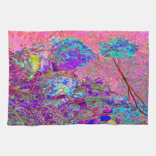 Abstract Purple and Blue Hydrangea with Magenta Tea Towel