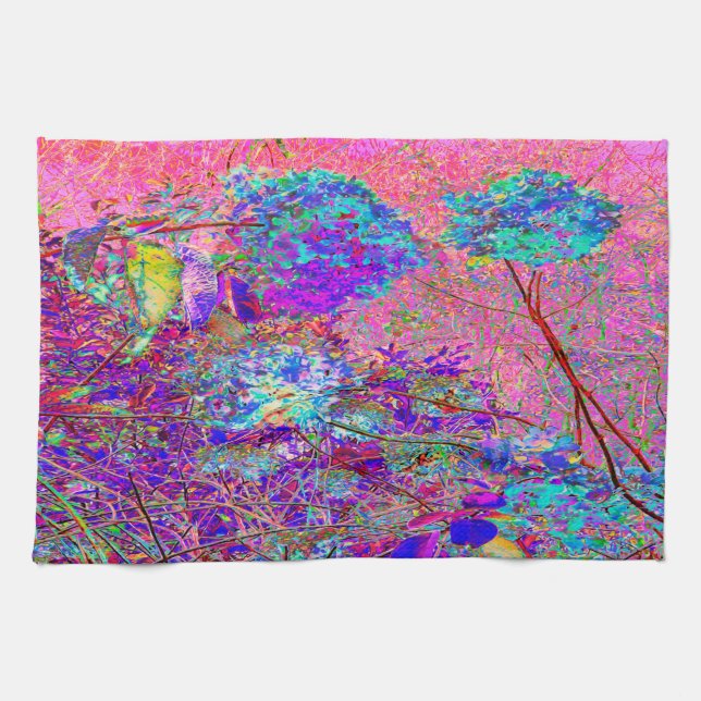 Abstract Purple and Blue Hydrangea with Magenta Tea Towel (Horizontal)