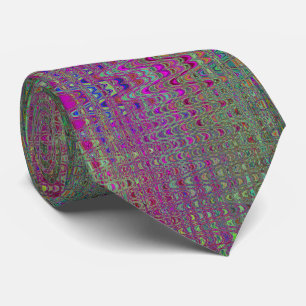 Abstract Purple and Green Retro Boomerang Waves Tie