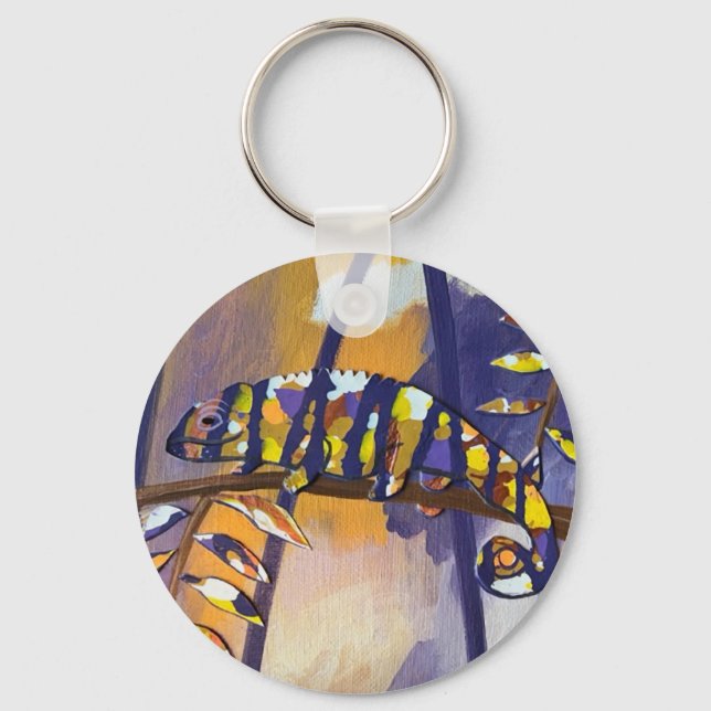 Abstract Purple and Orange Chameleon Keychains (Front)