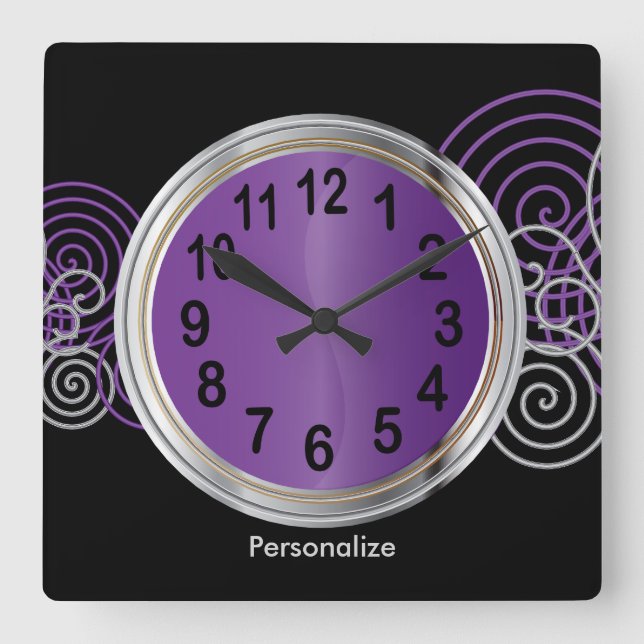 Abstract Purple and Silver Metallic Design Square Wall Clock (Front)