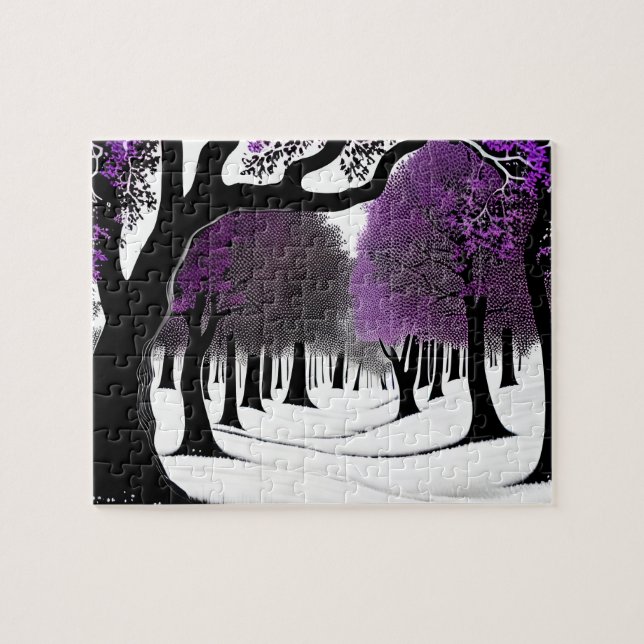 Abstract Purple and White Colourful Tree Design Jigsaw Puzzle (Horizontal)