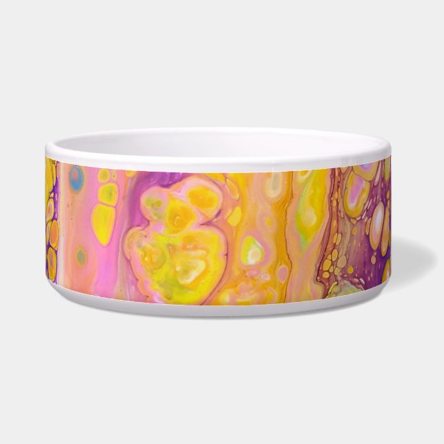 Abstract Purple And yellow ceramic pet bowl (Right)