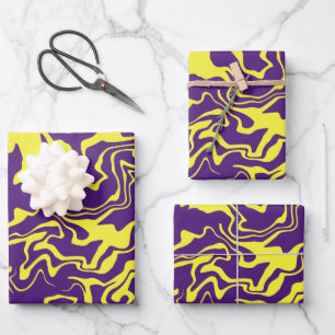 Abstract Purple and Yellow Fluid Art Wrapping Paper Sheet