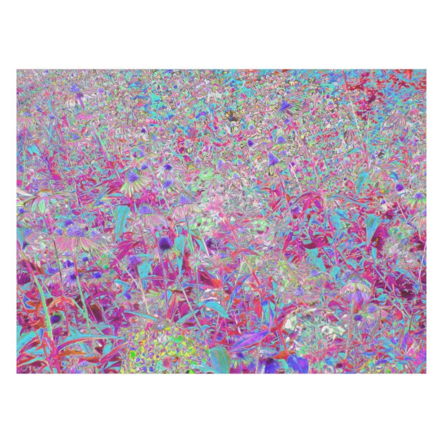 Abstract Purple Aqua and Pink Coneflower Garden Tablecloth (Front (Horizontal))