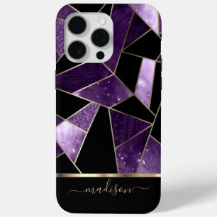 Abstract Purple, Black and Gold Design iPhone 15 Pro Max Case