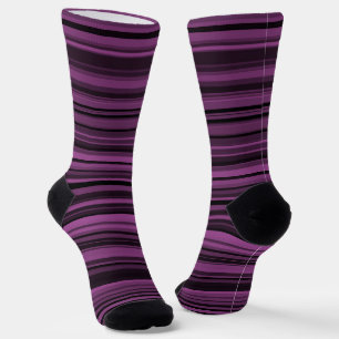 Abstract Purple Black Stripes Crew Socks