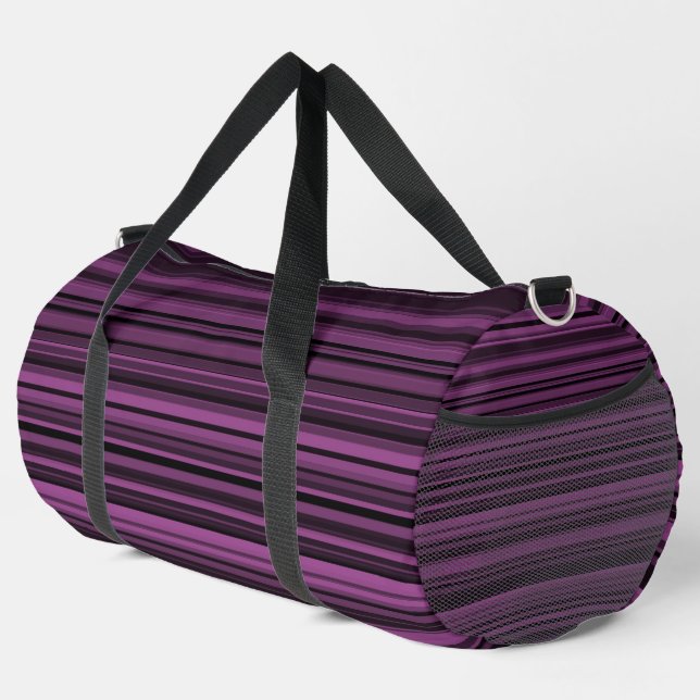 Abstract Purple Black Stripes Large Duffle Bag (Right Corner)