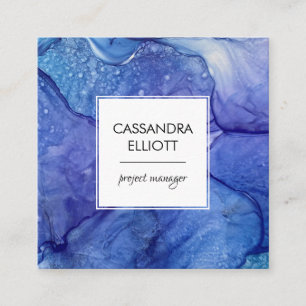 Abstract Purple & Blue Alcohol Ink Liquid Art Square Business Card