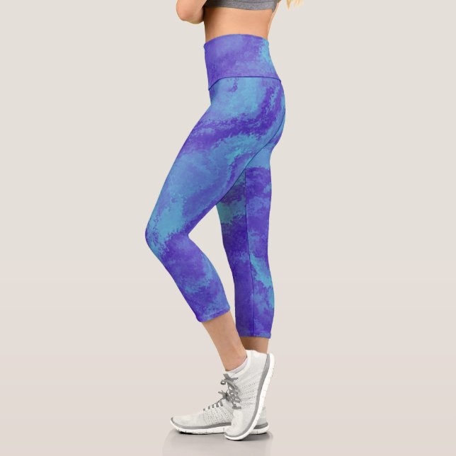 Abstract Purple Blue Diffusion Capri Leggings (Left)
