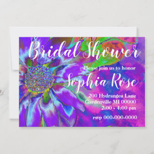 Abstract purple blue floral sunflower retro funky  invitation