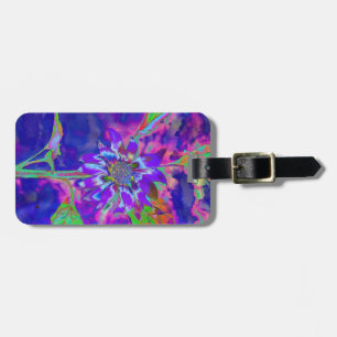 Abstract purple blue floral sunflower retro funky  luggage tag