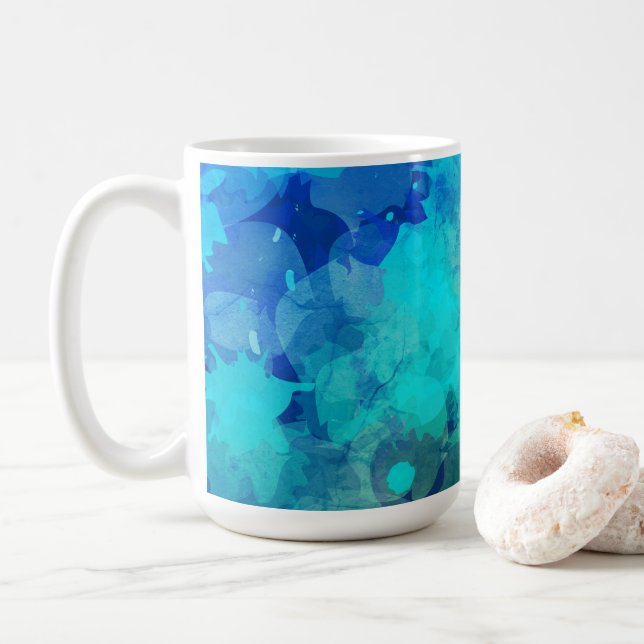 Abstract Purple Blue Ink Pattern Coffee Mug (With Donut)