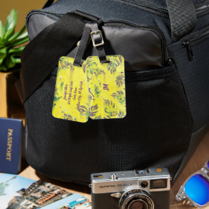 Abstract Purple Blue Leaves on Yellow Luggage Tags
