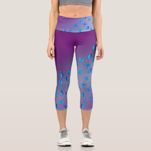 Abstract Purple & Blue Moon and Butterflies Capri Leggings