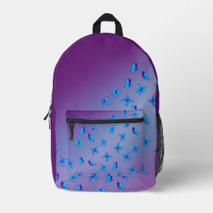 Abstract purple Blue Moonbeams and Butterflies  Printed Backpack
