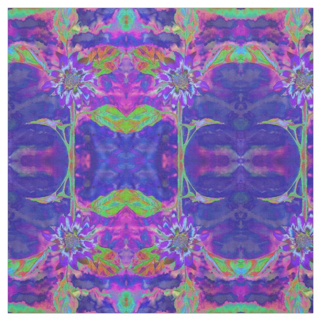 Abstract purple blue sunflower | retro funky  fabric (Swatch)