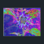 Abstract purple blue sunflower | retro funky fun postcard<br><div class="desc">A romantic artistic psychedelic purple blue watercolor sunflower painting.</div>