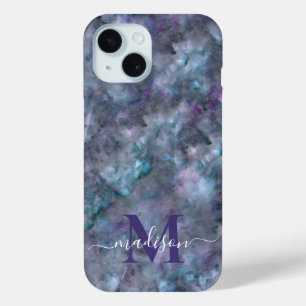 Abstract purple blue teal quartz marble granite   iPhone 15 case