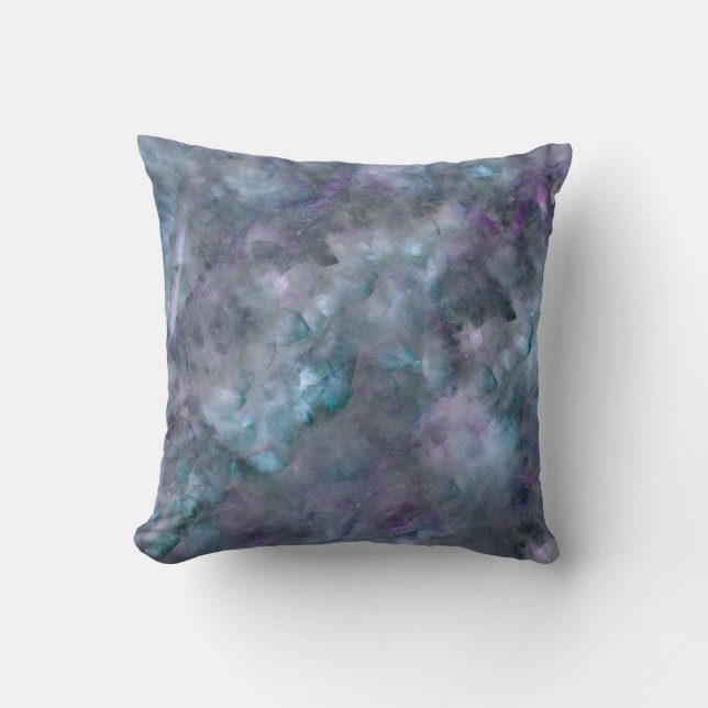 Abstract purple blue teal quartz marble granite   cushion (Front)