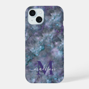 Abstract purple blue teal quartz marble granite iPhone 15 case