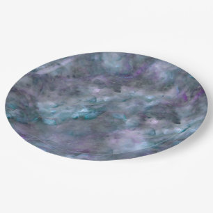 Abstract purple blue teal quartz marble granite paper plate
