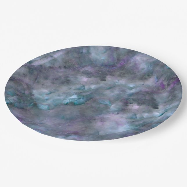 Abstract purple blue teal quartz marble granite   paper plate (Angled)
