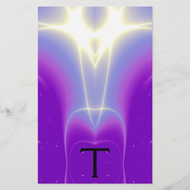 ABSTRACT PURPLE BLUE WHITE LIGHT WAVES MONOGRAM STATIONERY (Front)
