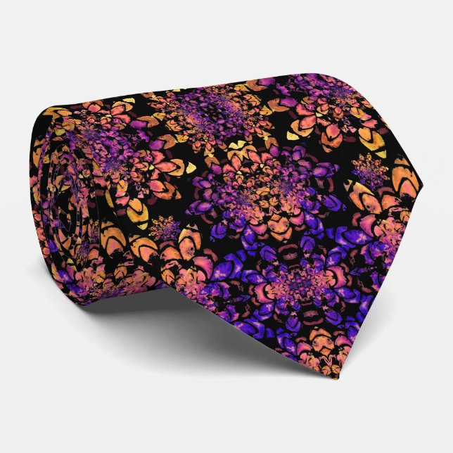 Abstract Purple Bronze Mandala Pattern Tie (Rolled)