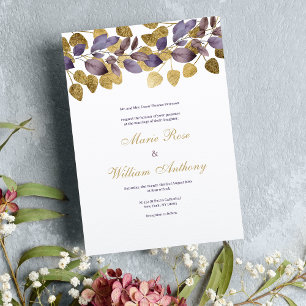 Abstract purple brown gold foliage Wedding Invitation