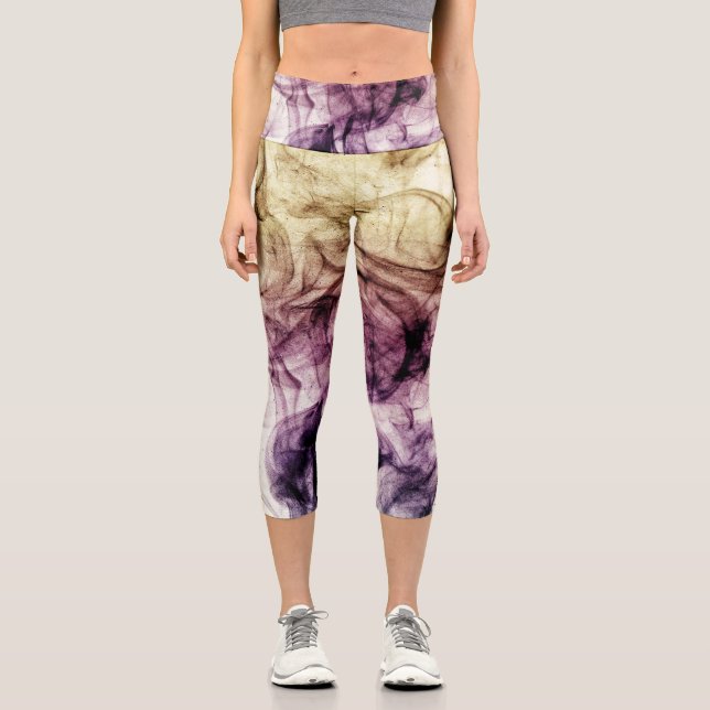 Abstract Purple Brown Smoky Dust Capri Leggings (Front)
