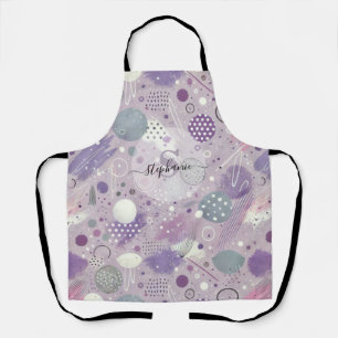 Abstract Purple Circles with Paint Strips Accents Apron