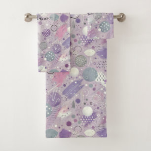 Abstract Purple Circles with Paint Strips Accents Bath Towel Set
