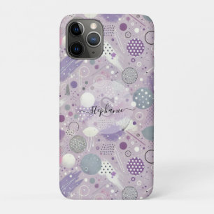 Abstract Purple Circles with Paint Strips Accents iPhone 11 Pro Case
