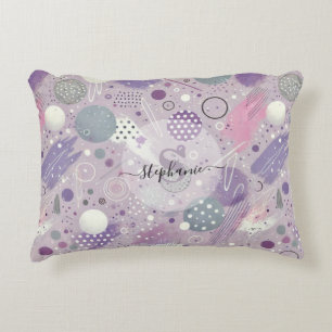 Abstract Purple Circles with Paint Strips Accents Decorative Cushion